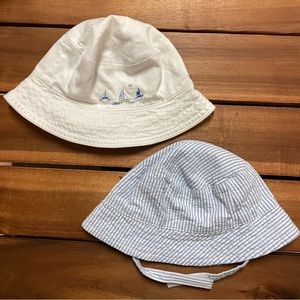 Two Janie and Jack baby infant bucket hats, seersucker and boats, 6-12 months